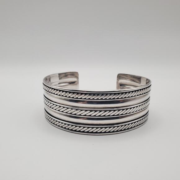 Vintage Sterling Silver Twisted Rope Cable 1” Wide Cuff Bracelet Men’s Women’s - Picture 3 of 11